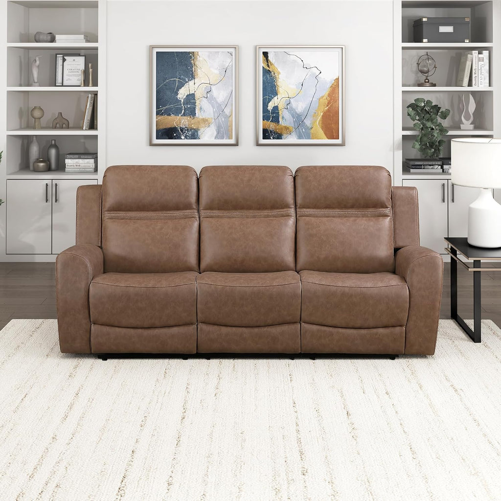 Lexicon 85' W Manual Double Reclining Sofa - Polished Microfiber Wall Hugger Manual 3 Seater Recliner Couch, Comfort Armrests, for Living Room, Home Theater, Easy Assembly, Brown