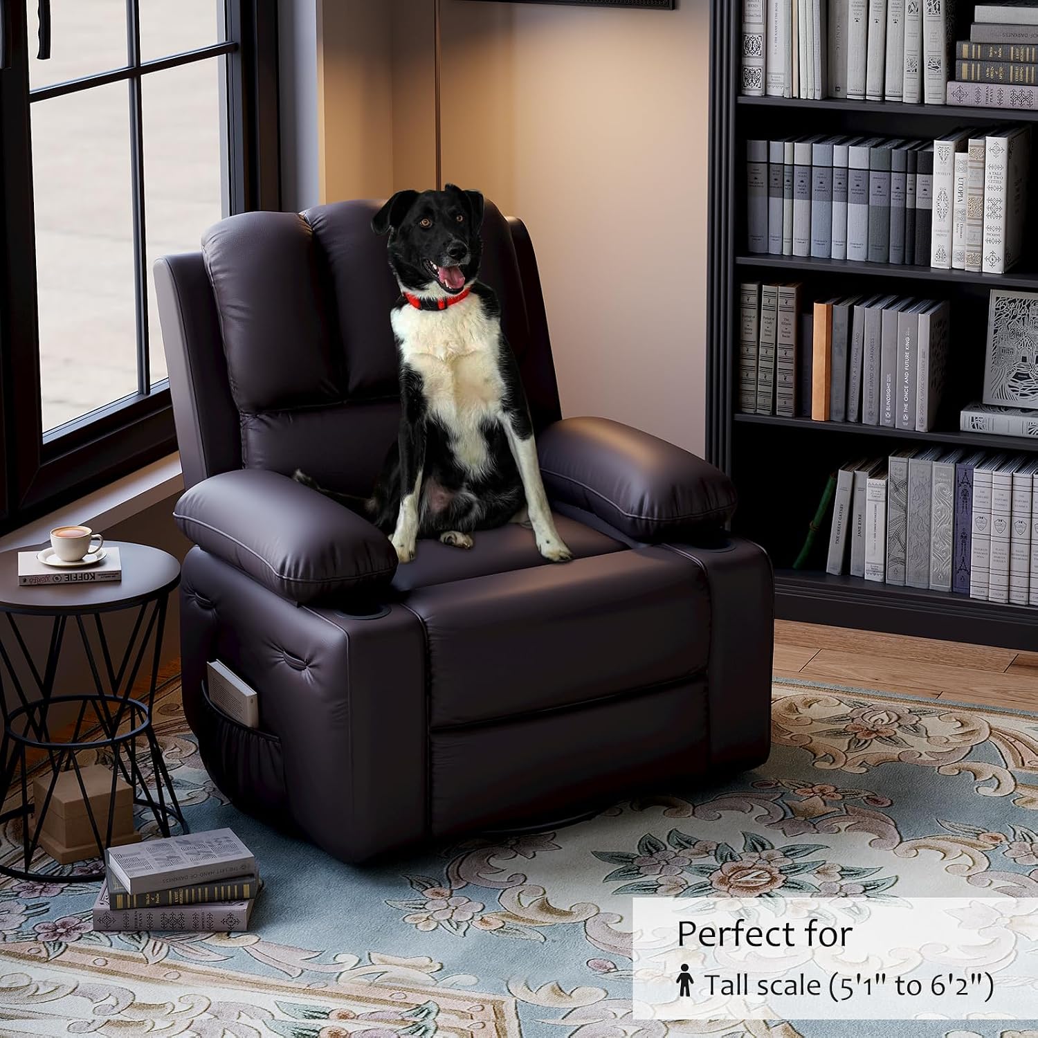 GarveeHome Leather Recliner Chair, Manual Recliner w/Comfortable Arms and Cup Holders for Living Room CF8011 - Brown, Medium