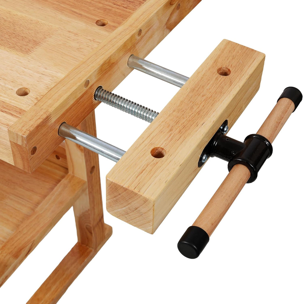 Montary 55' Wood Workbench, Heavy Duty Woodworking Bench with Adjustable Handle, 300Lbs Load Capacity Woodworking Table Work Bench with Drawer & Shelf for Garage, Workshop, Home Storage