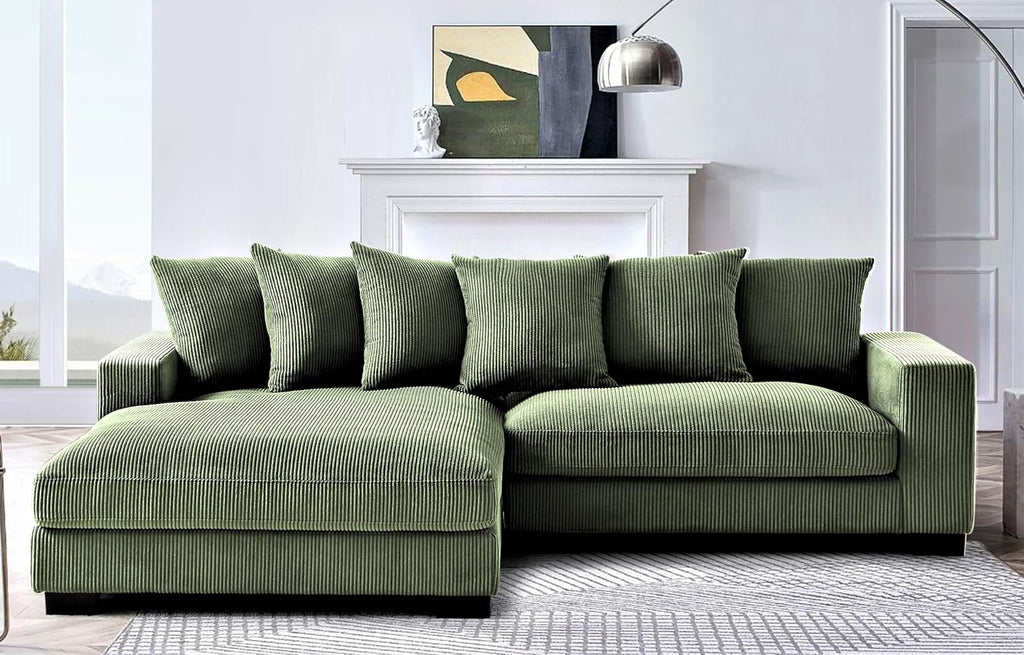 Container Furniture Direct Luxe Oversized Two-Piece Sectional Couches for Living Room, 102.4-Inch L Shaped Sofa with Chaise, Upholstered with Corduroy Fabric, Dark Green - Left Facing