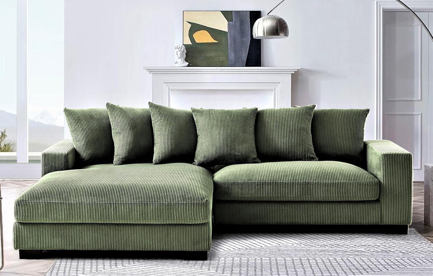 Container Furniture Direct Luxe Oversized Two-Piece Sectional Couches for Living Room, 102.4-Inch L Shaped Sofa with Chaise, Upholstered with Corduroy Fabric, Dark Green - Left Facing