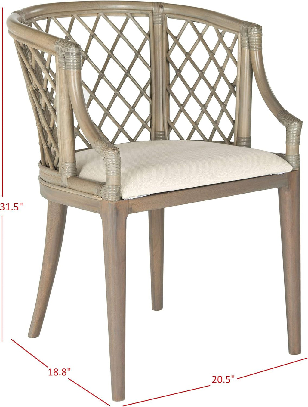SAFAVIEH Furniture - Carlotta Rattan Arm Chair - Greige & White - Solid Wood - Coastal Open-Arm Design - Ideal for Living Room, Sunroom, Bedroom (SEA4013A)