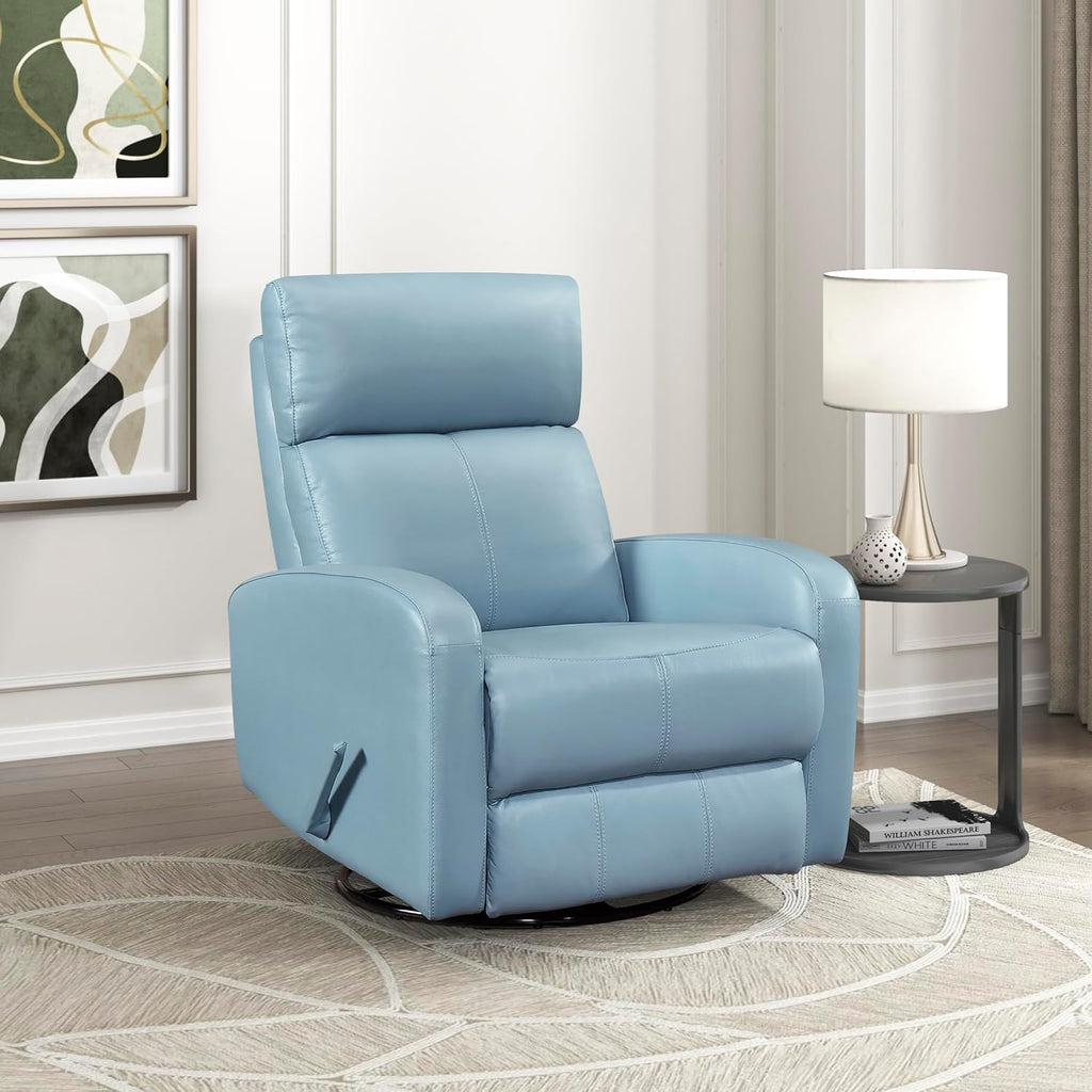 Lexicon Swivel Glider Reclining Chair, Top Grain Leather Match Manual Pull Handle Recliner, Comfy Nursery Glider Recliner, Swivel Reclining Chair for Living Room/Office/Bedroom/Apartment, Blue