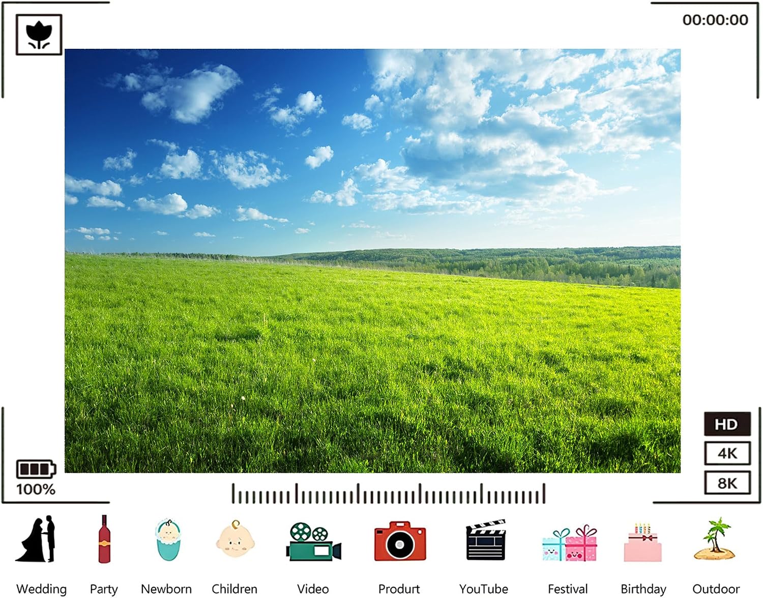 Trykid 20x10ft Bright Green Plain Cloud Backdrop Vast Meadow Clear Sky Photography Background Outdoor Camping Nature Tour Tapestry Party Decoration Photo Studio Prop Fabric
