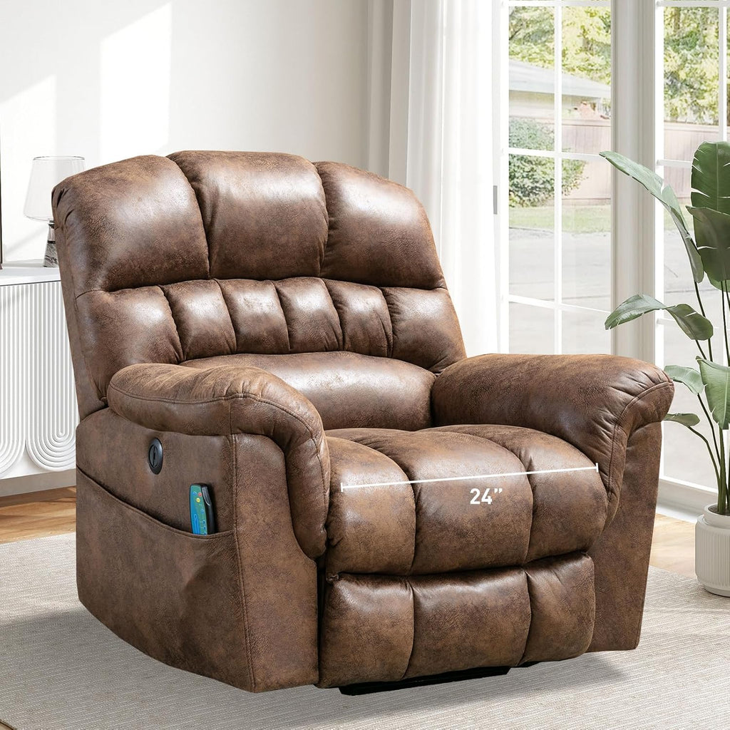 Bonzy Home Power Lift Chairs Recliner with Massage and Heating, Electric Recliner Chair with 24' Wide Seat for Big People, Full Padded Backrest, Waterproof Faux Leather, USB Charging Ports, Brown