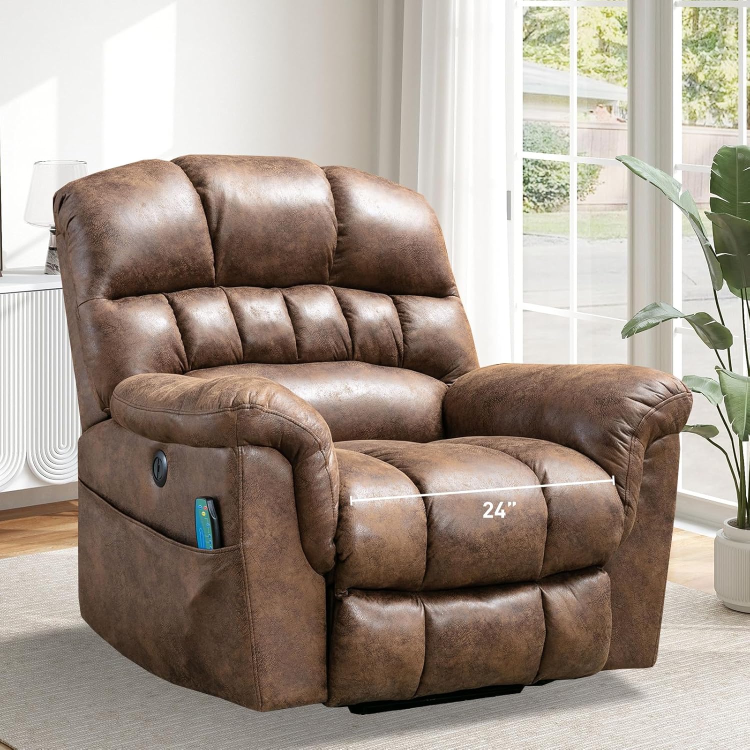 Bonzy Home Power Lift Chairs Recliner with Massage and Heating, Electric Recliner Chair with 24' Wide Seat for Big People, Full Padded Backrest, Waterproof Faux Leather, USB Charging Ports, Brown