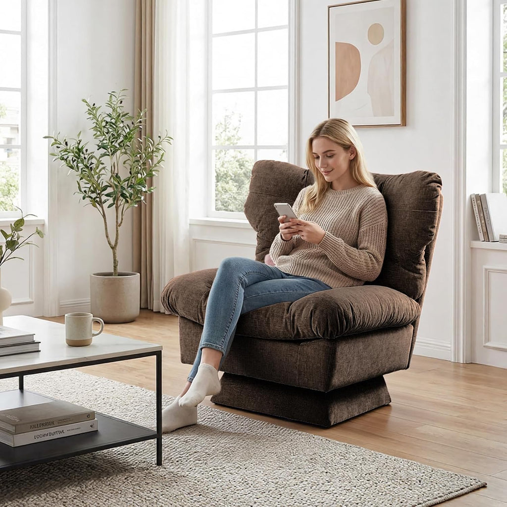 GarveeHome Chenille Swivel Accent Chair,360°Comfy Modern Sofa Chair with Oversize Base,20.8in Extended Seat with Cozy Cotton Filling,300Lb Max Load Accent Chair for Living Room, Bedroom, Office