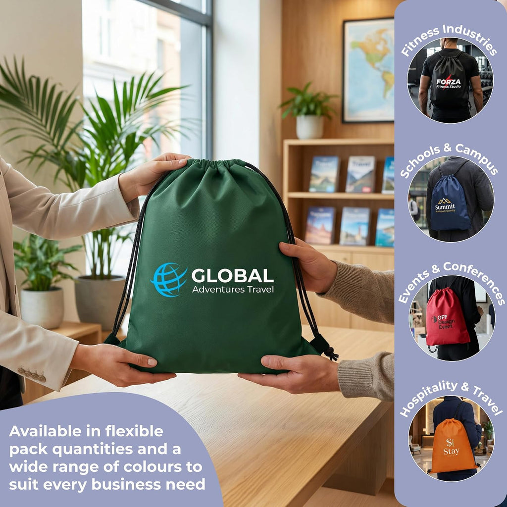 Custom Drawstring Backpacks with Logo or Text, Pack of 50, Lime Green, Water-Resistant, Personalized Promotional Bags for Branded Giveaways, Corporate Events, Trade Shows, Conferences