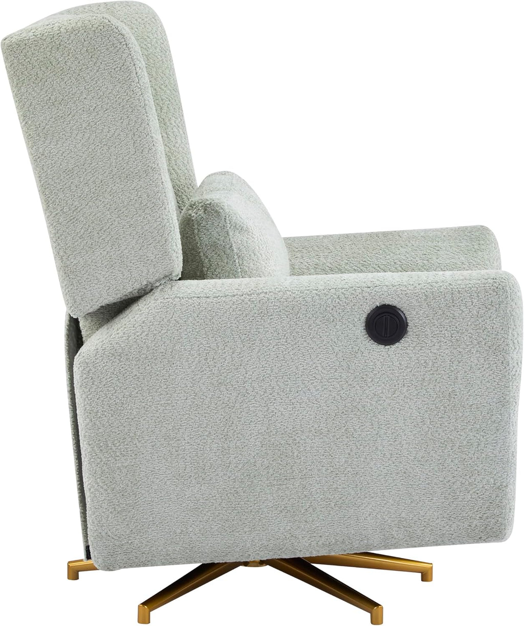 Christopher Knight Home Dolia Boucle Upholstered 360° Swivel Chair, Push-Back Power Recliner Chair, Iron Recliner Sofa with Rotation, Living Room Lounge Sofa, Adjustable Backrest, Gold+Light Green