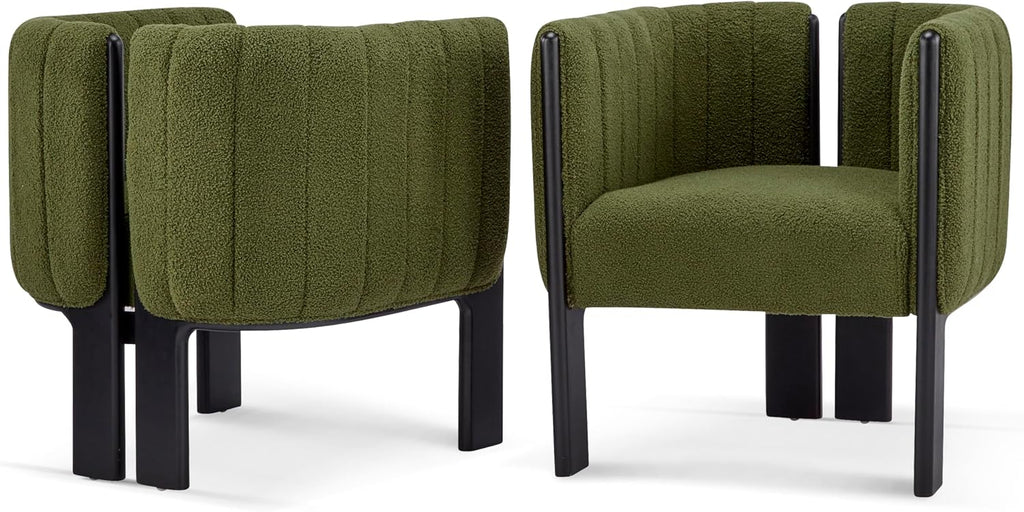 Christopher Knight Home Yusi Boucle Upholstered Dining Chairs Set of 2, Modern Wooden Dining Armchair, Curved Backrest Kitchen Side Chair, Living Room Accent Chair for Extra Seat, Black + Olive Green