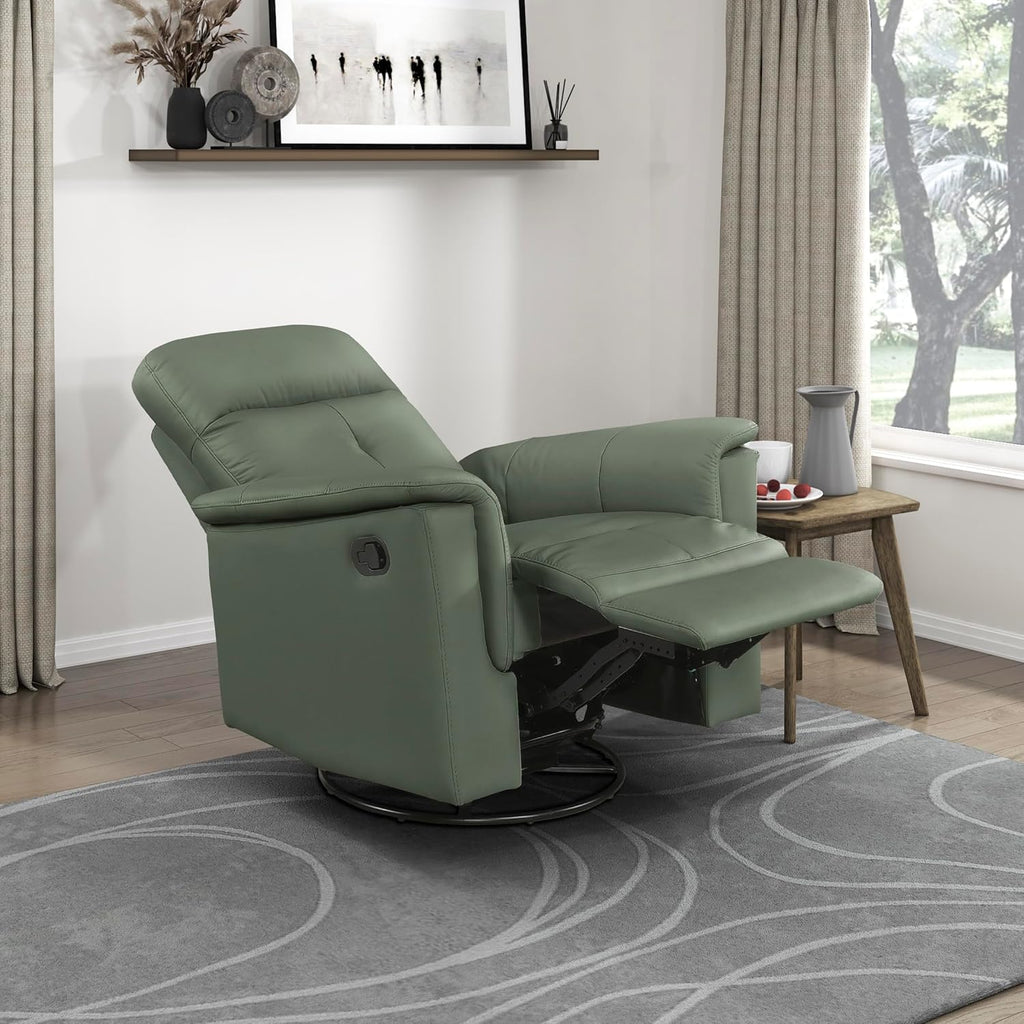 Lexicon Swivel Glider Recliner Chair, Comfy Nursery Glider, Top Grain Leather Match Recliner, Manual Reclining Chair for Living Room/Office/Apartment, Green