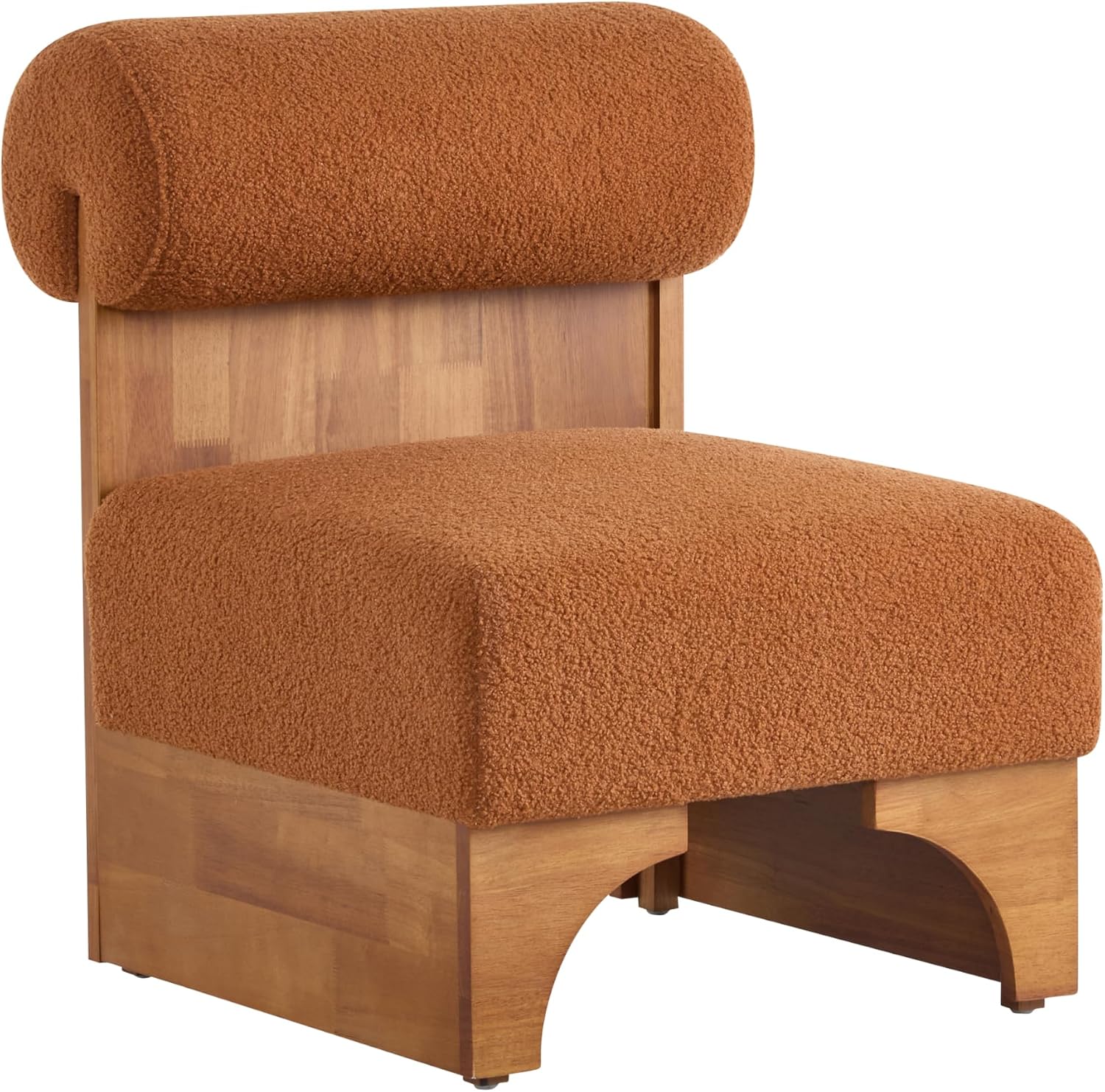 Christopher Knight Home Devon Modern Minimalist Boucle Fabric Upholstered Accent Chair,Wooden Lounge Chair with Rolled Backrest+Soft Padded Seat,Comfy Reading Chair,Living Room/Bedroom,Brownish Orange
