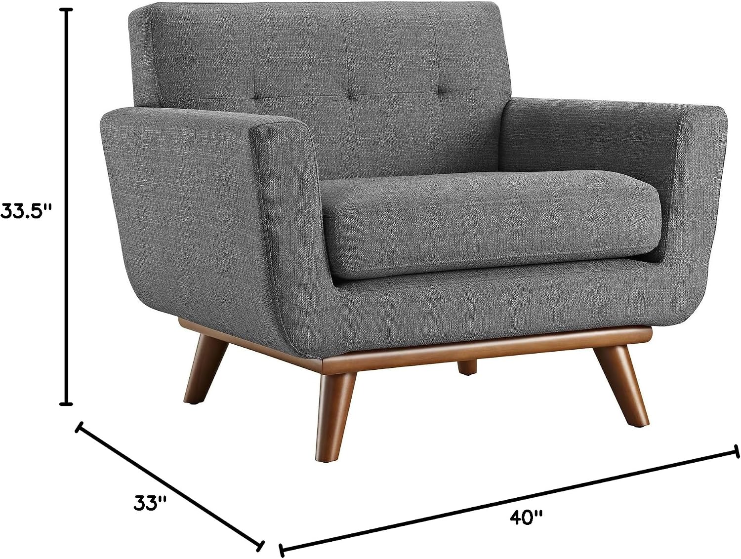 Modway Engage Mid-Century Modern Upholstered Fabric Accent Arm Lounge Chair, Wood in Gray, Armchair