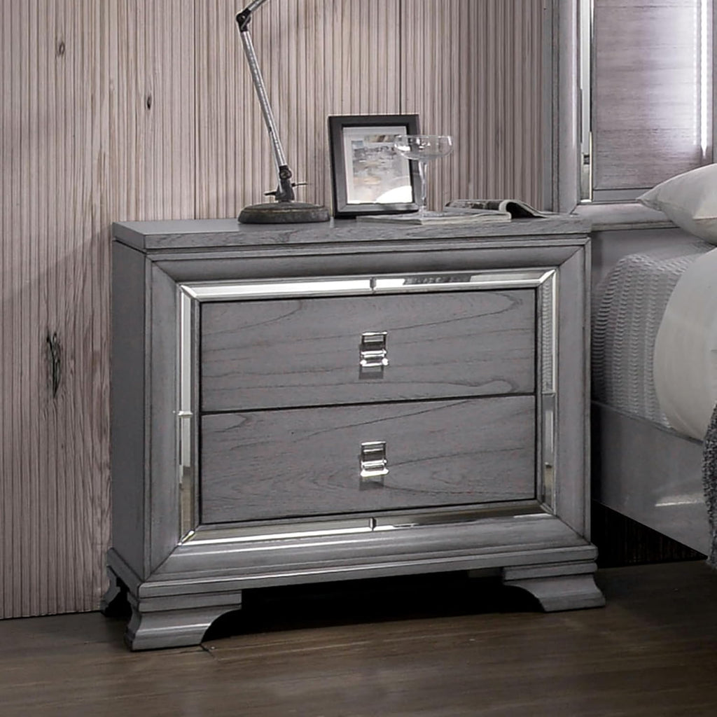 HOMES: Inside + Out Zenka Solid Wood 2-Piece Dresser and Nightstand Set with Metal Pulls, Mirror Trim, Felt-Lined Top Drawer, Easy Assembly for Bedroom, Guest Room, Light Gray