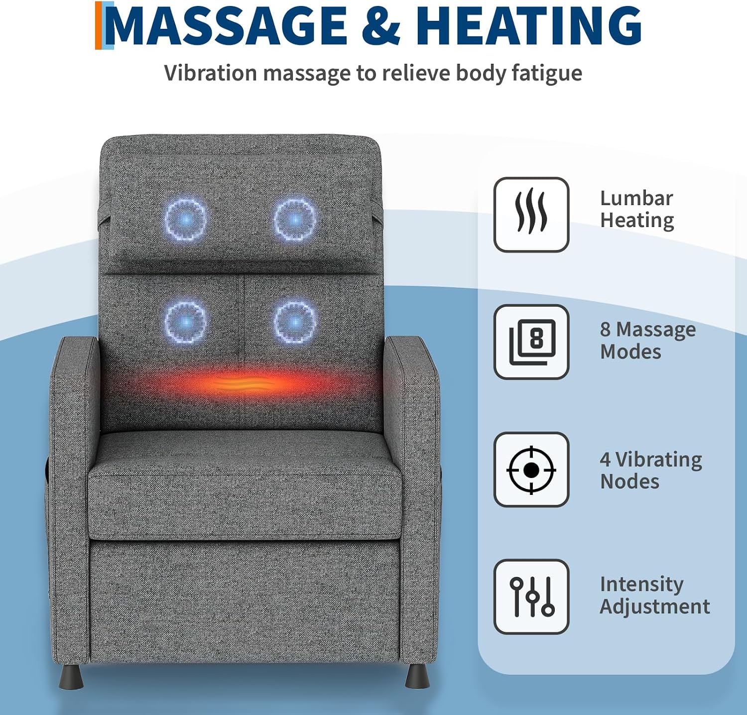 GarveeHome Electric Recliner Chair Living Room Chair Adjustable Power Recliner with Massage & Heat & Lumbar Support & Side Pockets & USB Port(Gray)