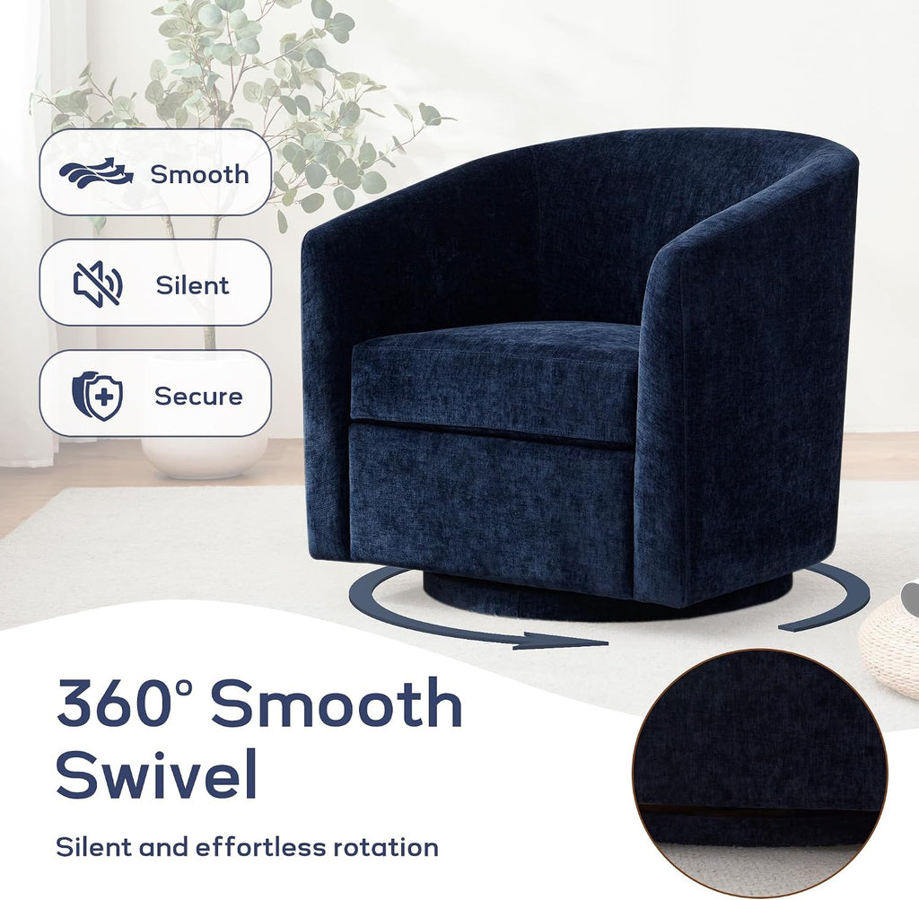 Zihanhome Chenille Swivel Accent Chairs Set of 2, No Assembly Upholstered Armchair, 360°Rotating Barrel Chairs for Living Room, Bedroom, Apartment & Reading Nook (2, Dark Blue)
