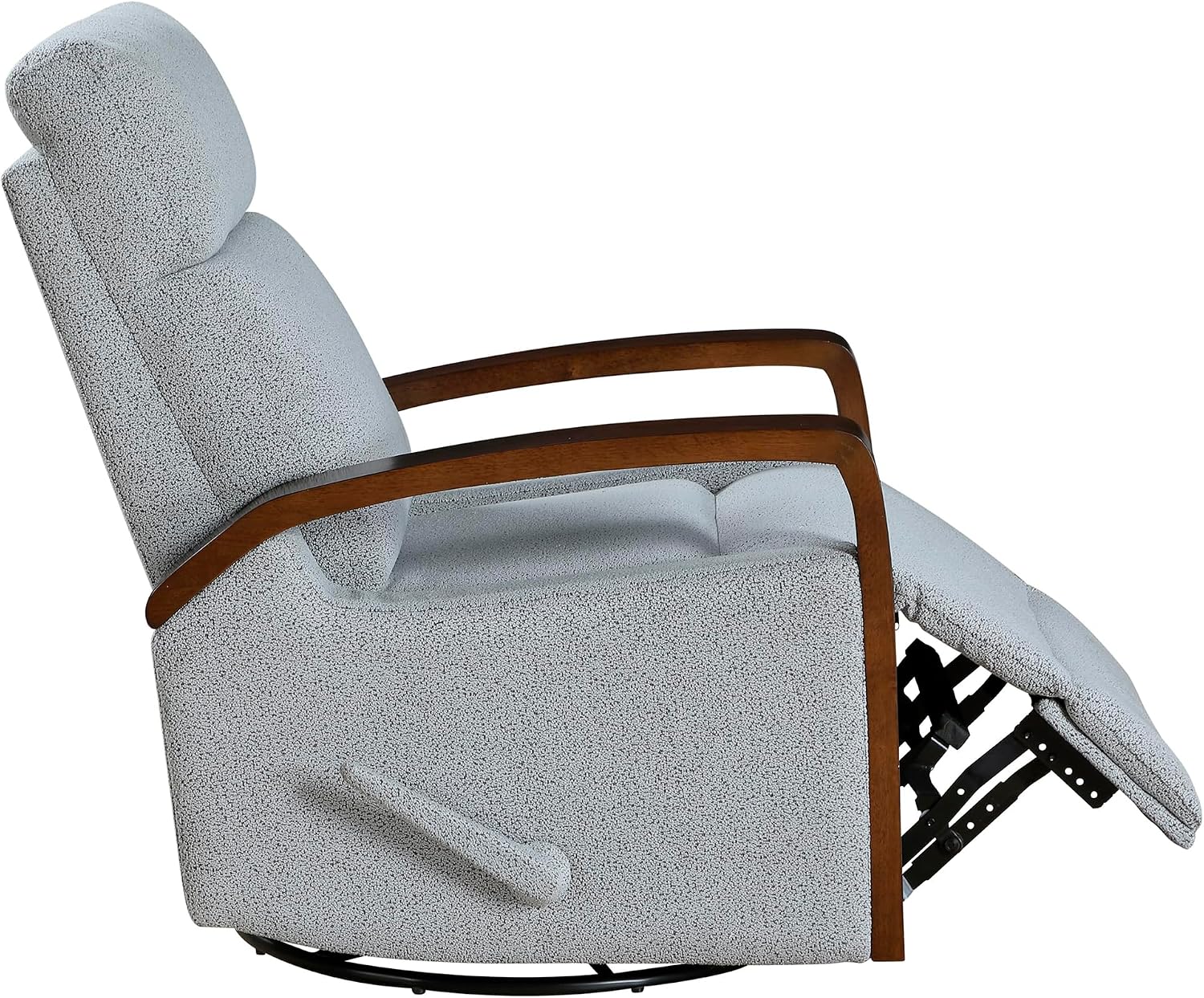 Lexicon 360 Degree Swivel Glider Reclining Chair, Soft Boucle Manual Recliner, Comfy Nursery Glider Recliner, Wood Arms, Pull Handle for Living Room/Office/Bedroom/Apartment, Gray