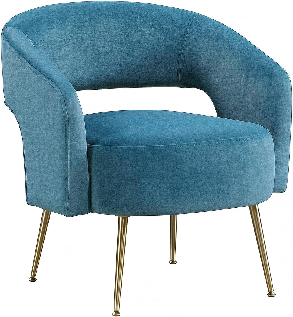 Lexicon Mid-Century Modern Velvet Accent Chair with Open Back, Gold Metal Legs, Upholstered Curved Barrel Armchair for Living Room/Bedroom/Office, Easy Assembly, Dark Teal