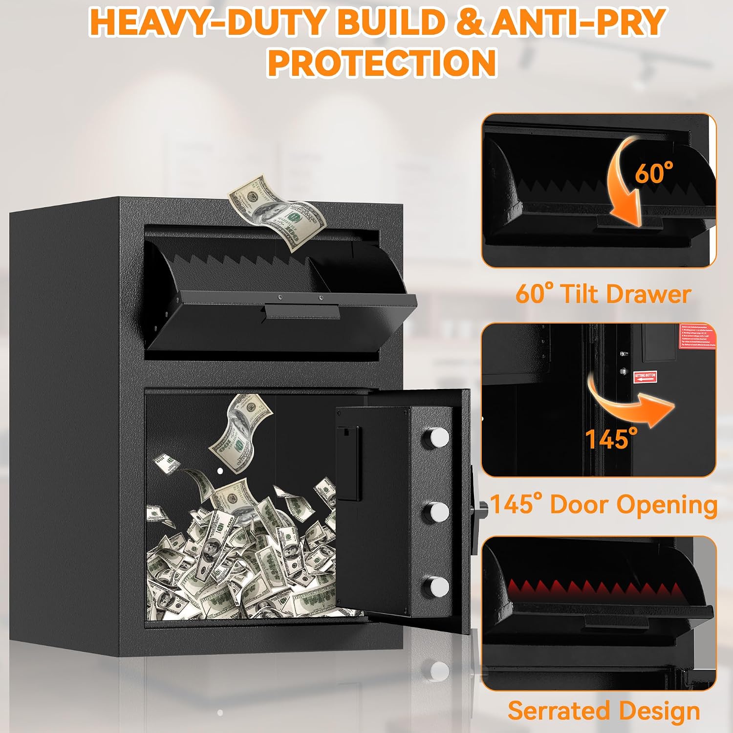 KAER 2.6 CuFt Drop Safe for Business, Cash Safe with Drop Slot, 53.8 lbs Heavy Duty Money Safe Box with Deposit Slot, Anti-Theft Safety Boxes for Home Floor Safe, Quick Access Digital Keypad Keys