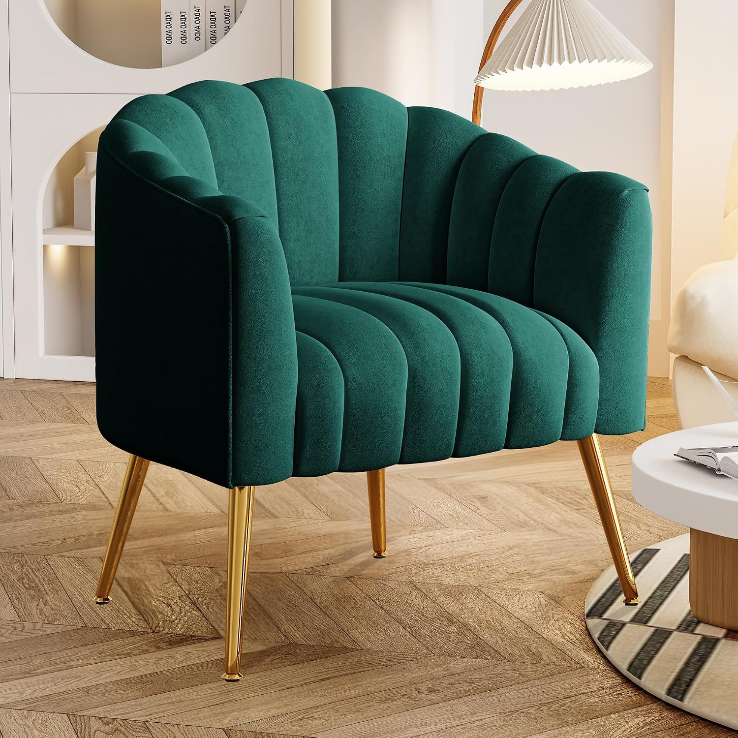 Dewhut Oversized Pumpkin Couch Accent Chair, Modern Comfy Velvet Upholstered Barrel Chairs, Luxury Single Sofa Armchair for Living Room, Waiting Room, Office and Vanity, (Green)