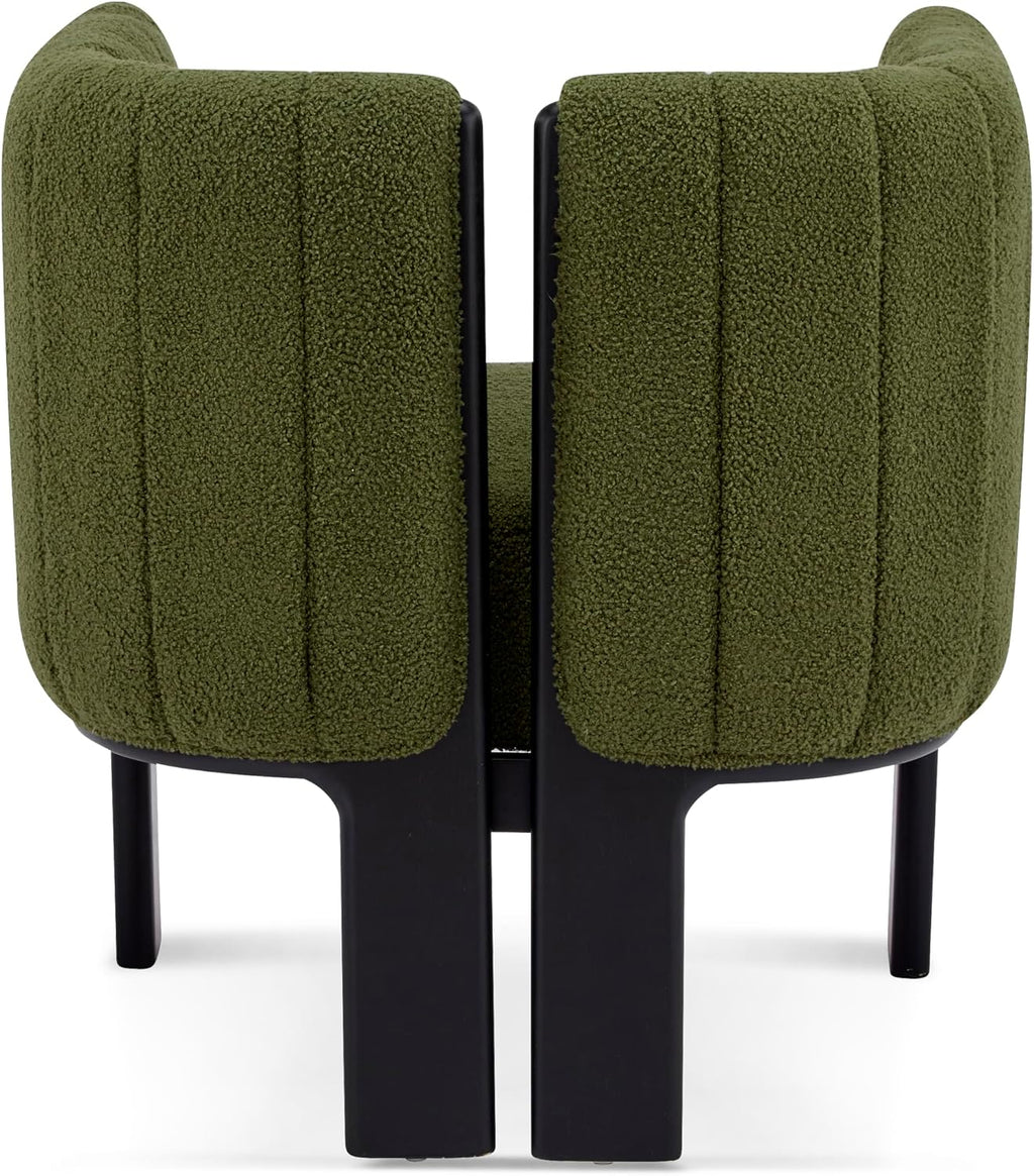Christopher Knight Home Yusi Boucle Upholstered Dining Chairs Set of 2, Modern Wooden Dining Armchair, Curved Backrest Kitchen Side Chair, Living Room Accent Chair for Extra Seat, Black + Olive Green