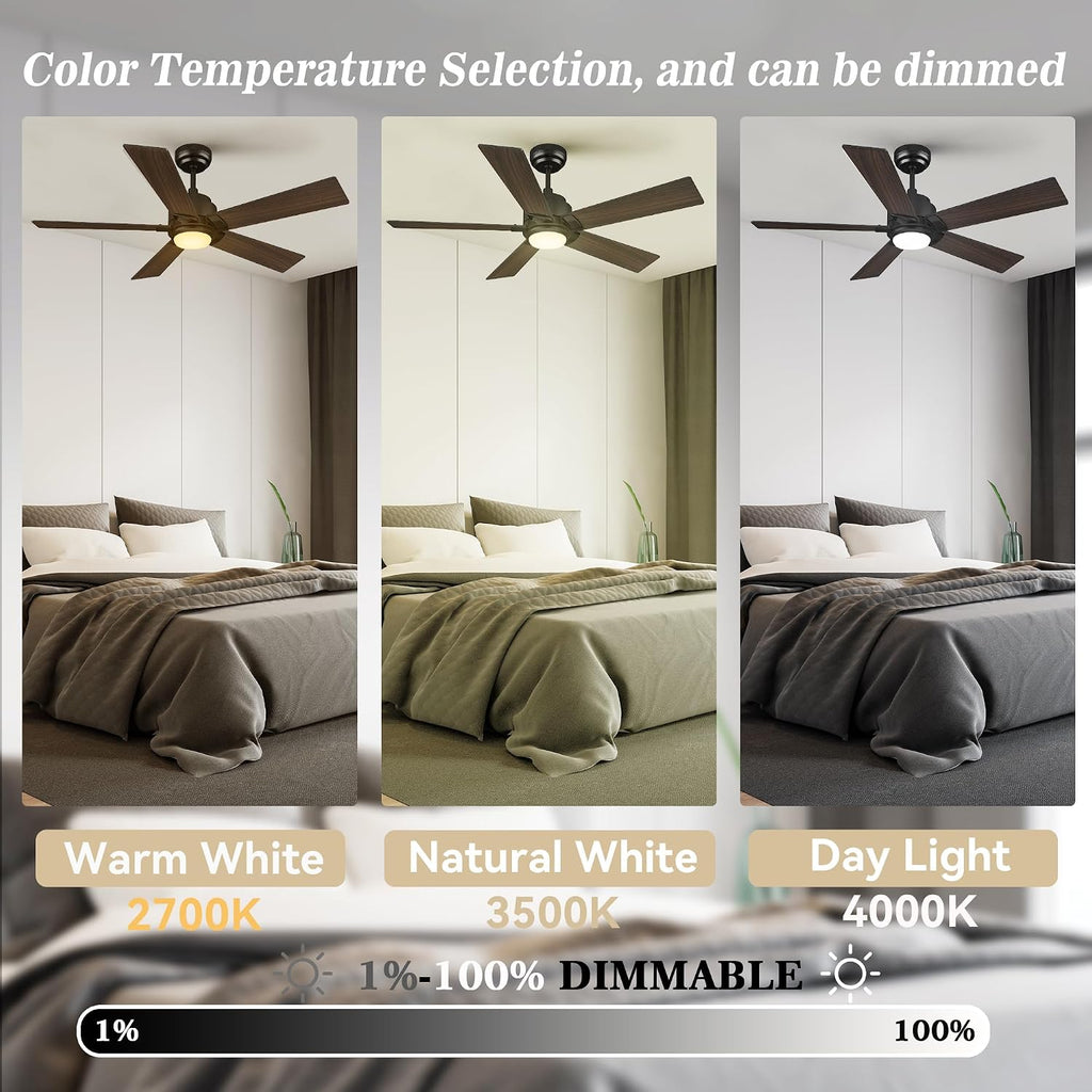 SMAAIR 56 Inch DC Ceiling Fans with Lights and Remote Control, Modern Ceiling Fan Works with APP/Alexa/Google Assistant/Siri, 5 Reversible Plywood Blades, 10 Speed DC Motor, Walnut/Light Wood