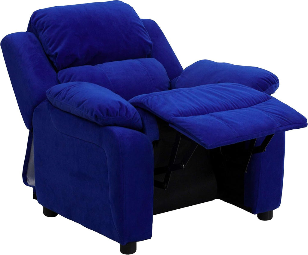 Flash Furniture Charlie Microfiber Kids Recliner with Flip-Up Storage Arms and Safety Recline, Contemporary Reclining Chair for Kids, Supports up to 90 lbs., Blue