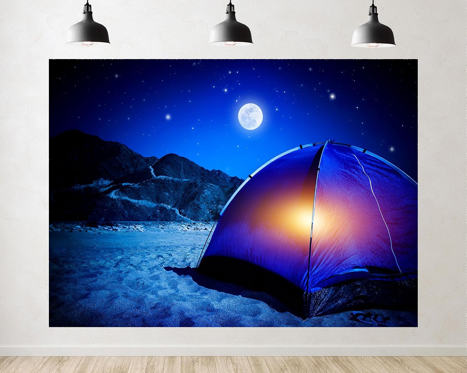 Trykid 20x10ft Blue Tent Moonlit Night Serene Backdrop Camping Adventure Calm Photography Background Peaceful Tapestry Party Decoration Photo Studio Prop Fabric