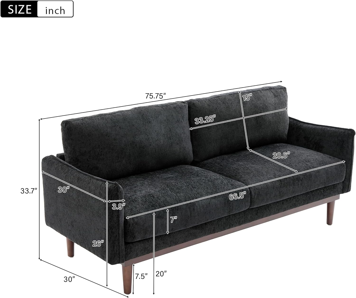 Christopher Knight Home Brena Modern Chenille Upholstered Loveseat Sofa, Wooden 2 Seater Sofa Couch with Deep Seat, Comfy Cloud Couch for Living Room, Bedroom, Home Office, Black