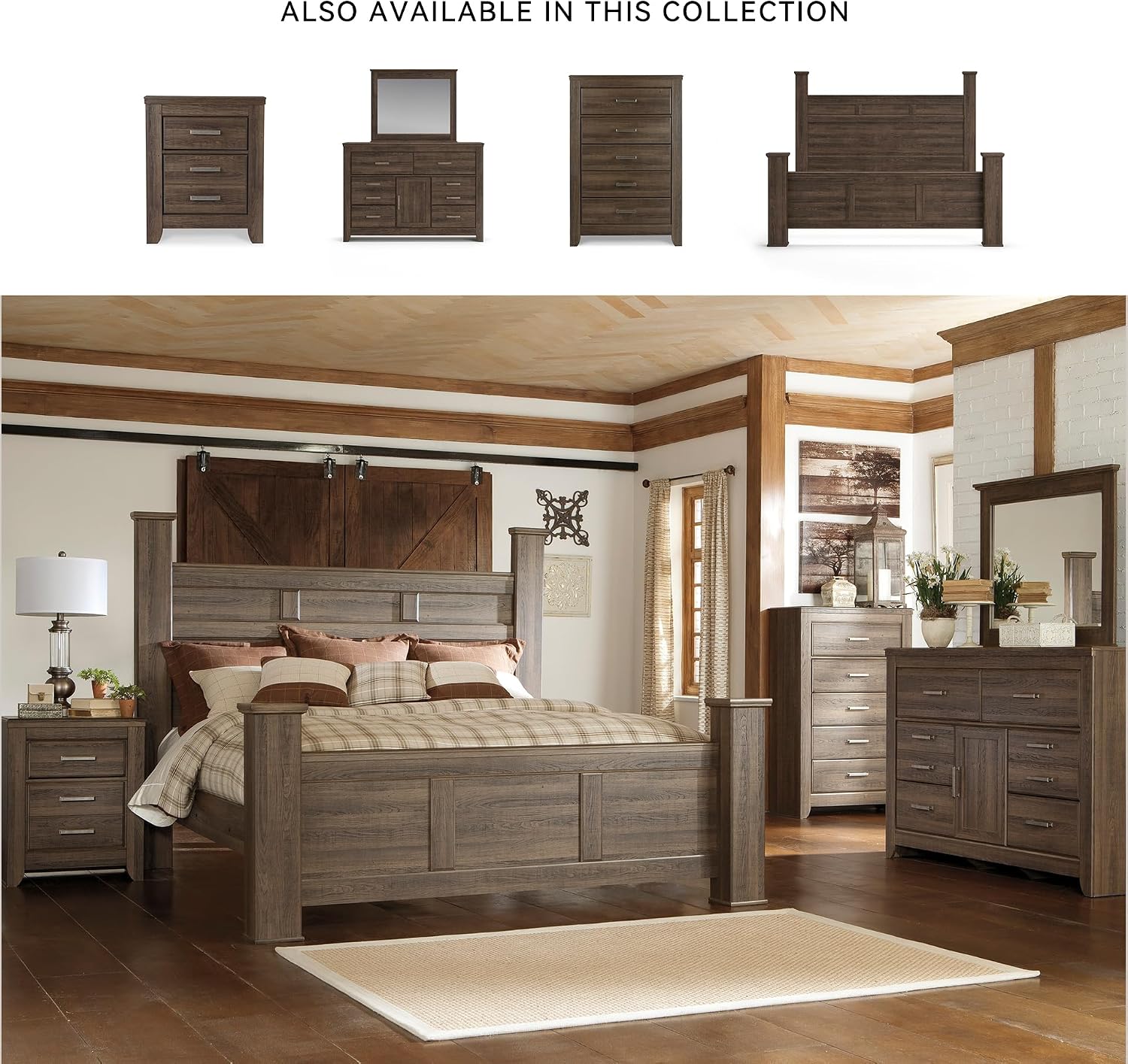 Signature Design by Ashley Juararo Rustic 6 Drawer Dresser with 1 Cabinet & Adjustable Shelf, Dark Brown