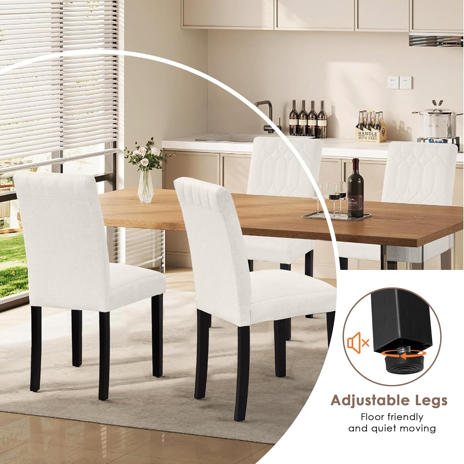 VECELO Upholstered Dining Chairs Set of 2, Modern Accent Parsons with Comfort Seat, Solid Wood Legs w/Rubber Footpads, for Living Room Kitchen, Beige