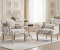 Floral Accent Chairs Set of 2 Fabric Comfy Single Sofa Upholstered Modern Reading Chair with Removable Pillow Wingback Arm Chair for Living Room/Bedroom/Fireplace, Beige