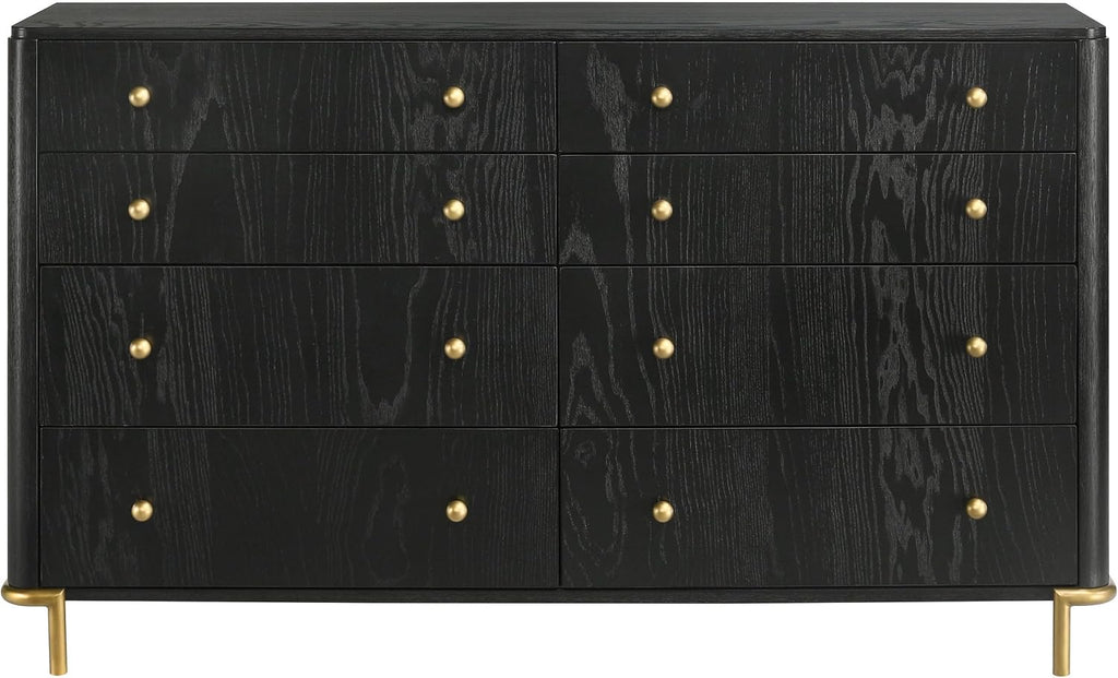 Coaster Home Furnishings - Arini - Wood - 8-Drawer Dresser with Felt-Lined Top, Round Ball Knobs, Metal Glides, Gold Base, Wire-Brushed Details, Coastal Style - Bedroom - Black - 224333