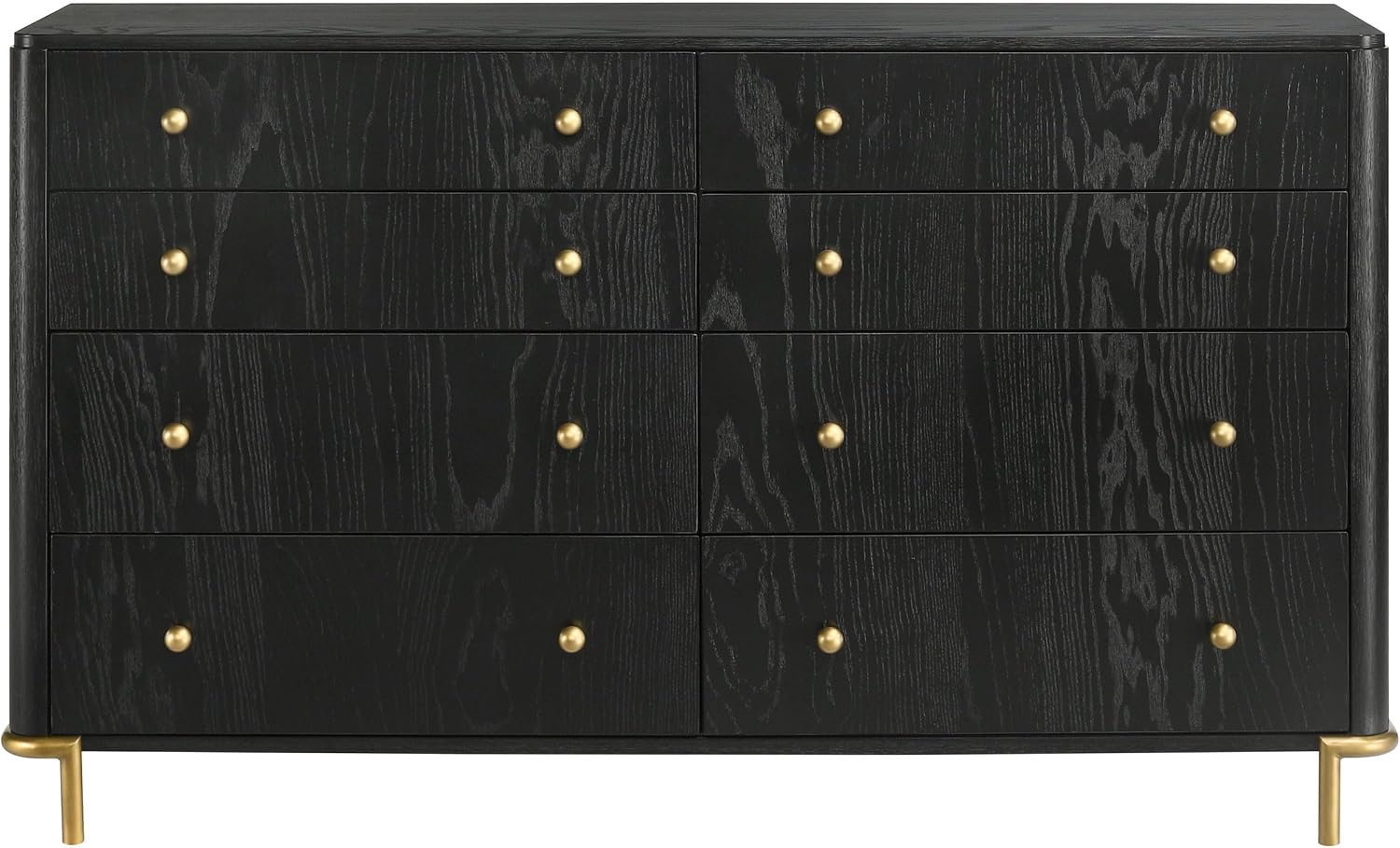 Coaster Home Furnishings - Arini - Wood - 8-Drawer Dresser with Felt-Lined Top, Round Ball Knobs, Metal Glides, Gold Base, Wire-Brushed Details, Coastal Style - Bedroom - Black - 224333