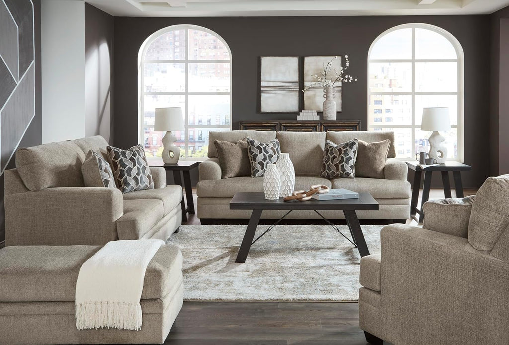 Signature Design by Ashley Stonemeade Transitional Oversized Chair with Reversible Seat Cushion and Accent Pillow, Taupe