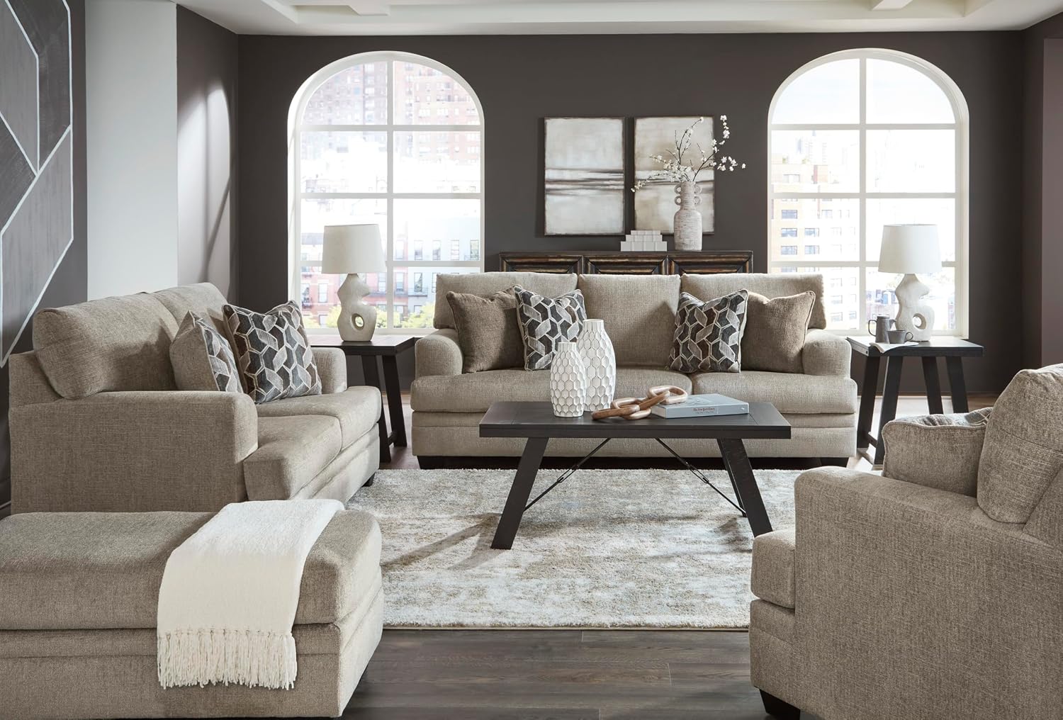 Signature Design by Ashley Stonemeade Transitional Oversized Chair with Reversible Seat Cushion and Accent Pillow, Taupe