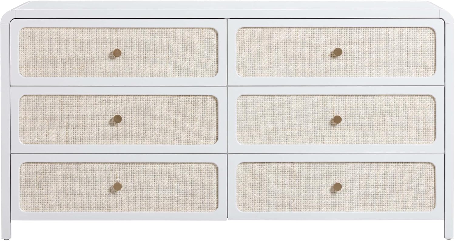 TOV Furniture Patty White Rattan 6 Drawer Dresser