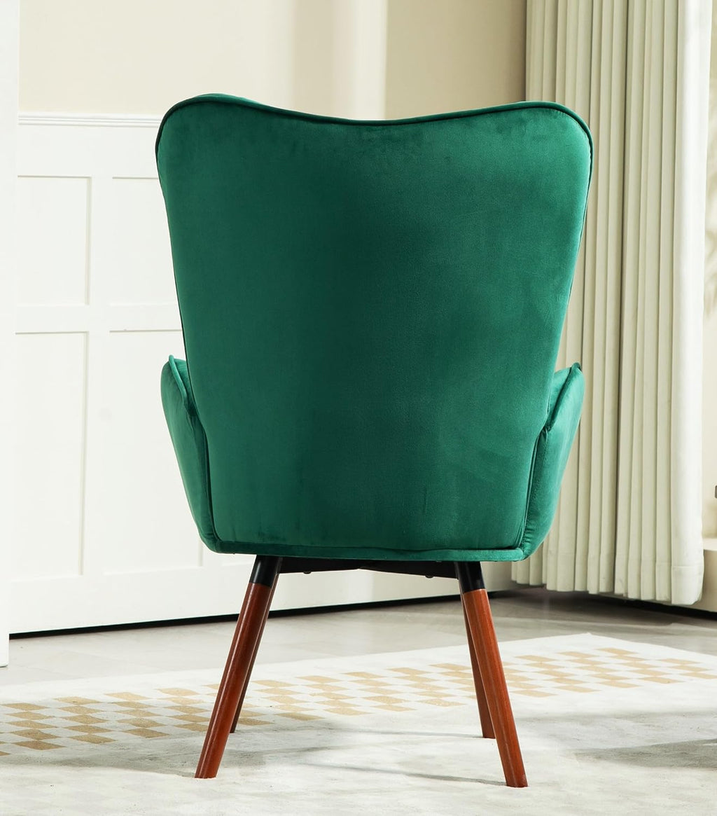 Container Furniture Direct Chic Accent Arm Chairs for Living Room, Bedroom, or Home Office, Button-Tufted Midcentury Armchair with Wingback Design and Splayed Legs, Green