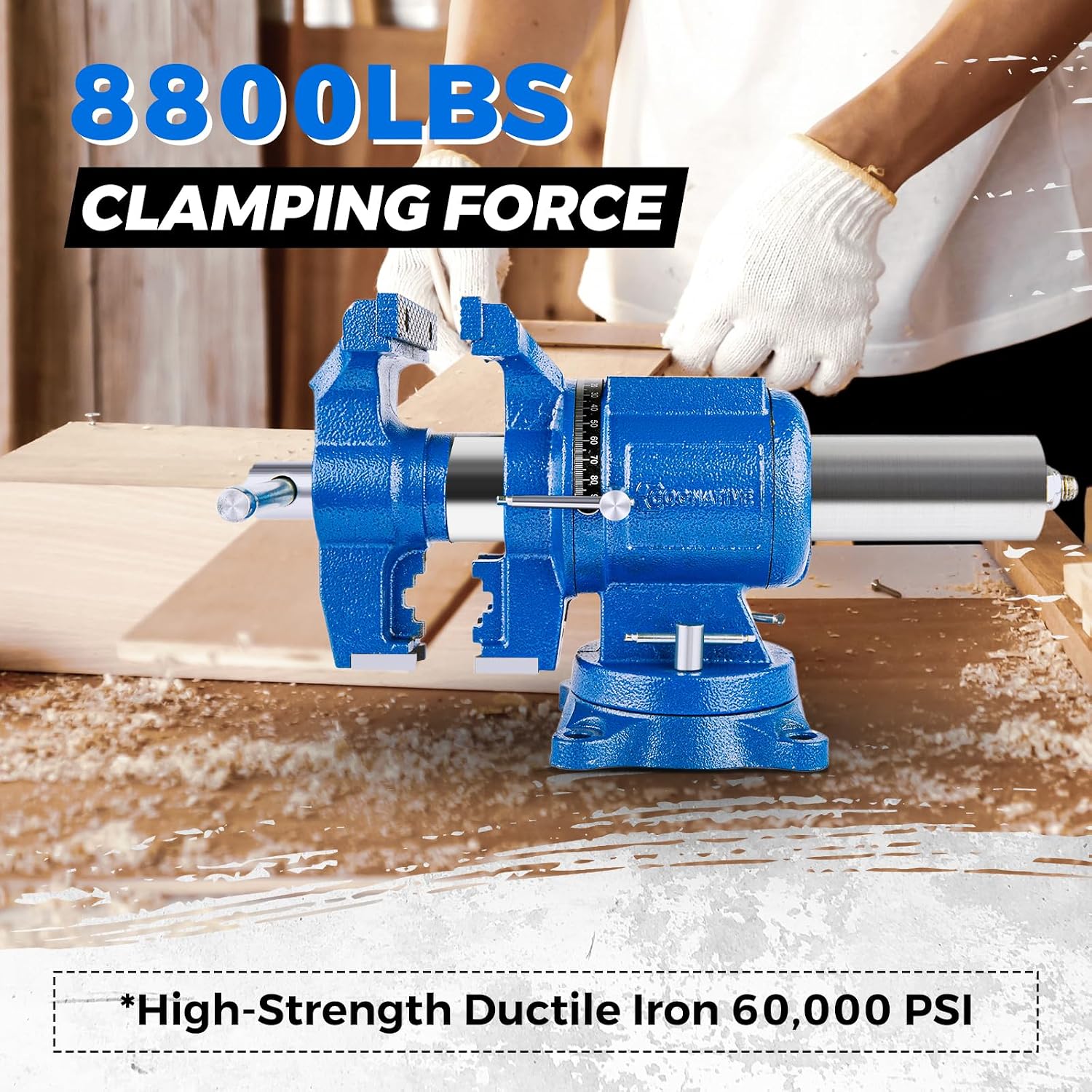 5-Inch Heavy Duty Bench Vise Ductile Iron Bench Vise 360° Multi-Purpose Bench Vice with Anvil, Clamp force 4000KG, Blue