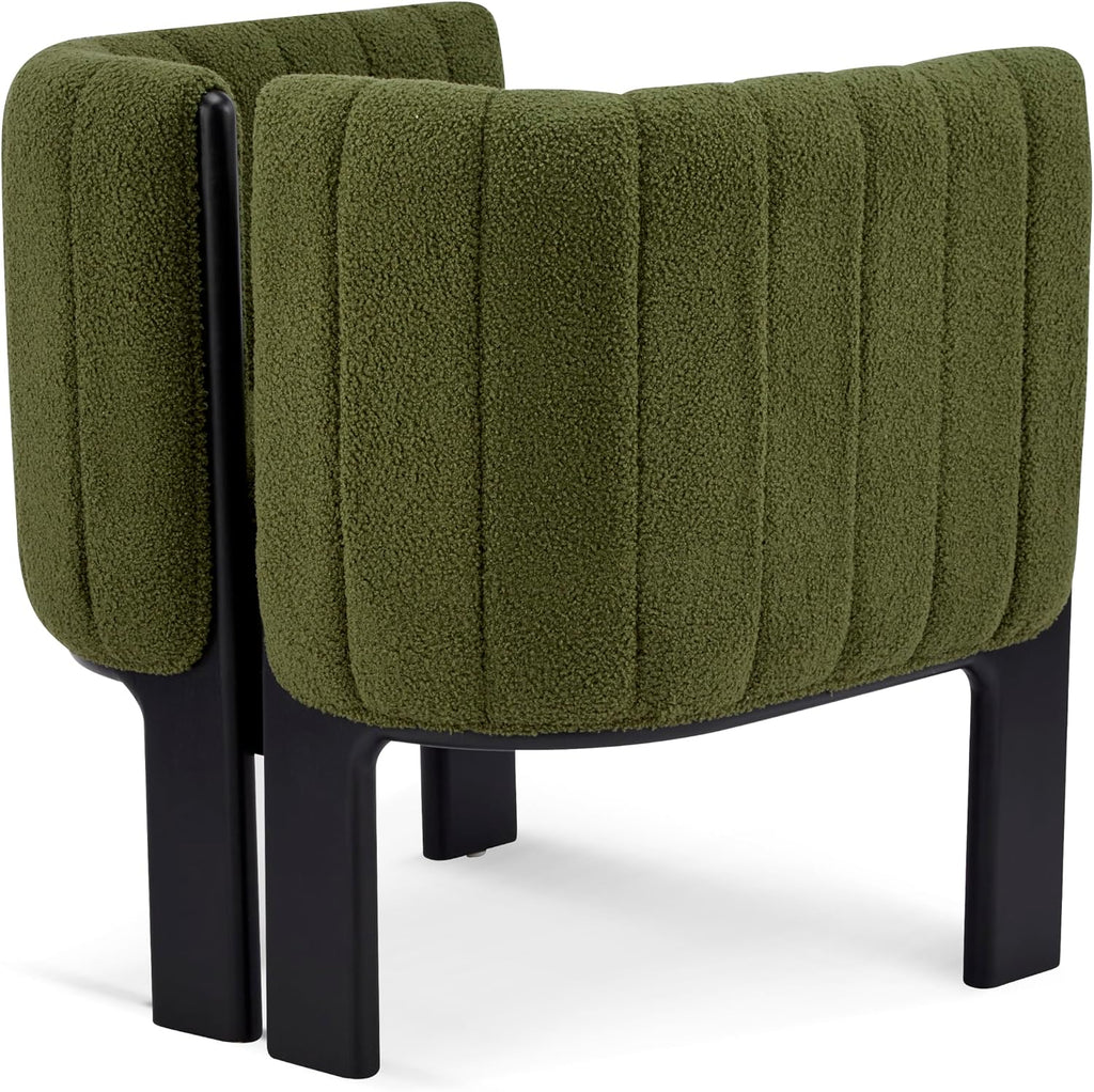 Christopher Knight Home Yusi Boucle Upholstered Dining Chairs Set of 2, Modern Wooden Dining Armchair, Curved Backrest Kitchen Side Chair, Living Room Accent Chair for Extra Seat, Black + Olive Green