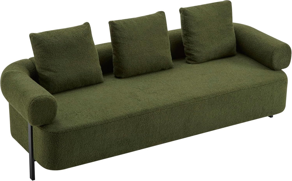 Christopher Knight Home Gilly 78' Modern Boucle Upholstered Sofa with Pillow, Oversized Comfy Cloud Couch with Wooden Frame, 3-Seater Sofa Couch for Living Room, Bedroom, Home Office, Olive Green