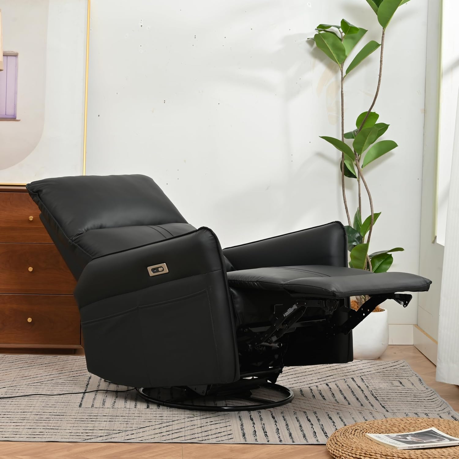 Ball & Cast Power Recliner Chair with USB and Type-c Ports,Swivel Rocker Recliner Sofa W/Padded Backrest,Infinite Position Power Lift Chair,for Living Room,Bedroom,Home Theaters,Black