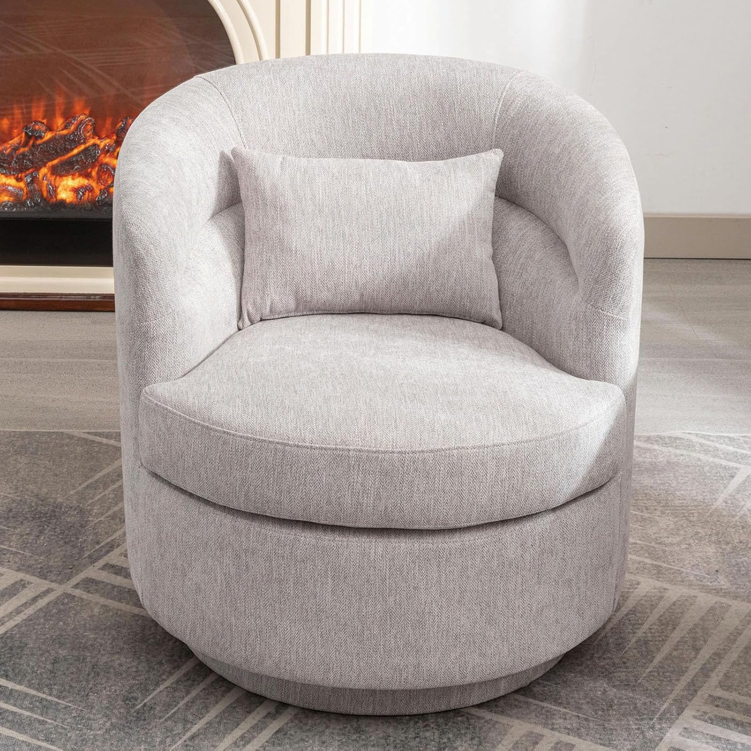 CANMOV Swivel Accent Chair, 360 Degree Round Swivel Barrel Chair with Pillow, Upholstered Comfy Barrel Armchair Single Club Sofa Chair for Living Room,Bedroom, Reading Room, Grey