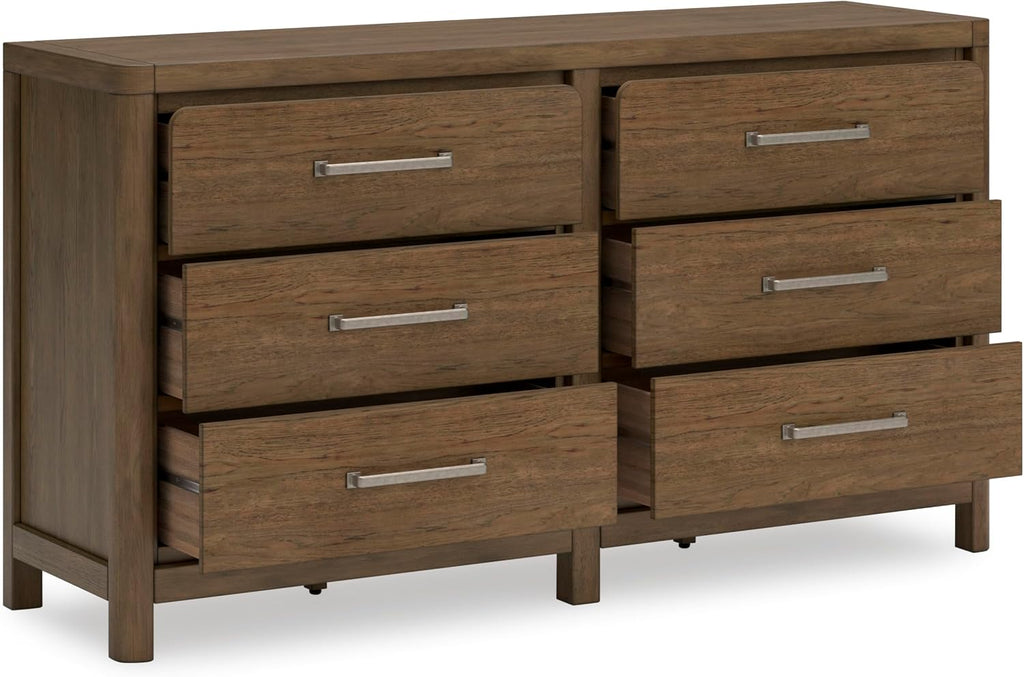 Signature Design by Ashley Cabalynn Casual 6 Drawer Dresser with Felt-lined Top Drawer for Bedroom, Light Brown