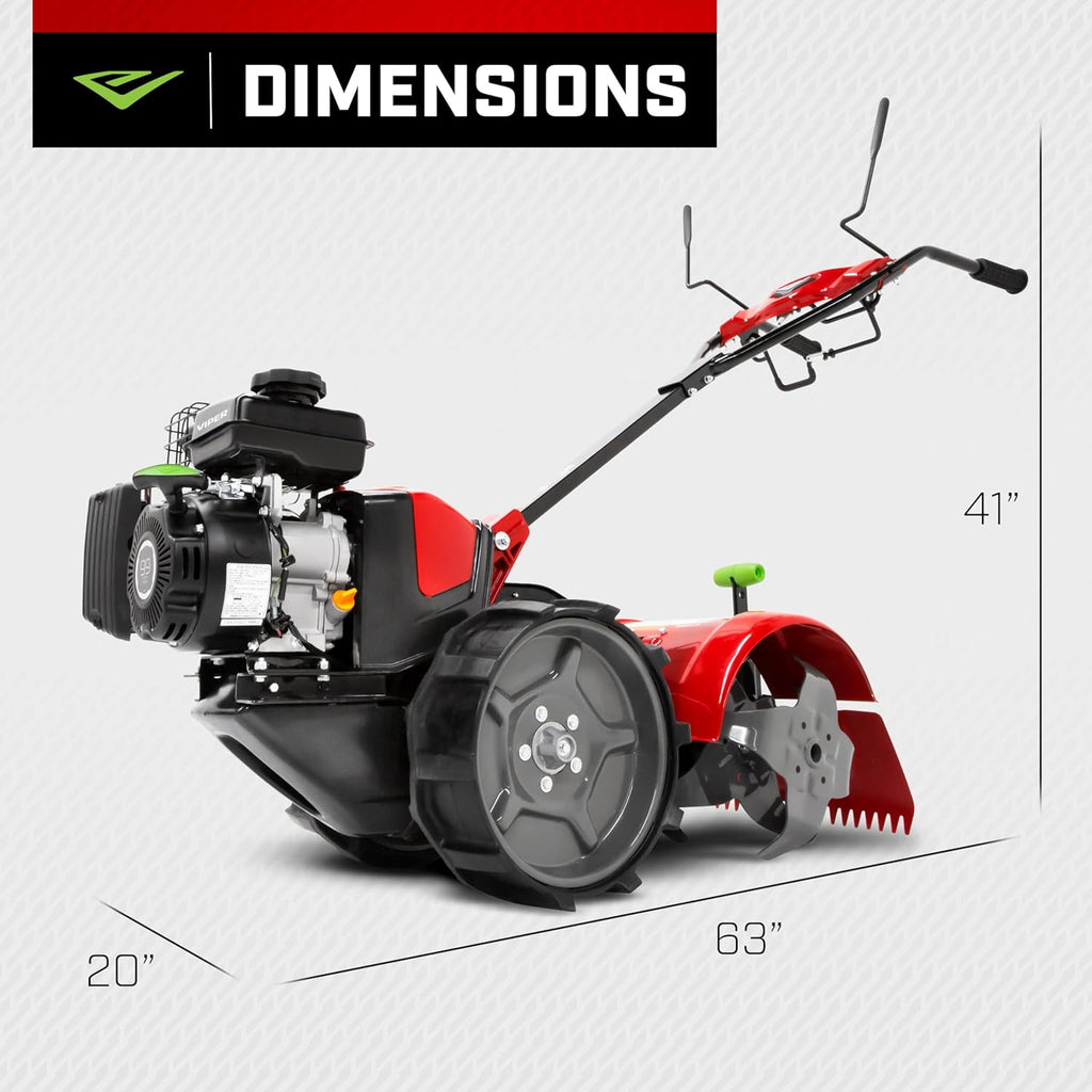 EARTHQUAKE 31285 Pioneer Dual Direction Rear Tine Tiller with Instant Reverse, Airless Wheels, 17' Width, 11' Tilling Depth, 99cc 4-Cycle Viper Engine, Black/Red