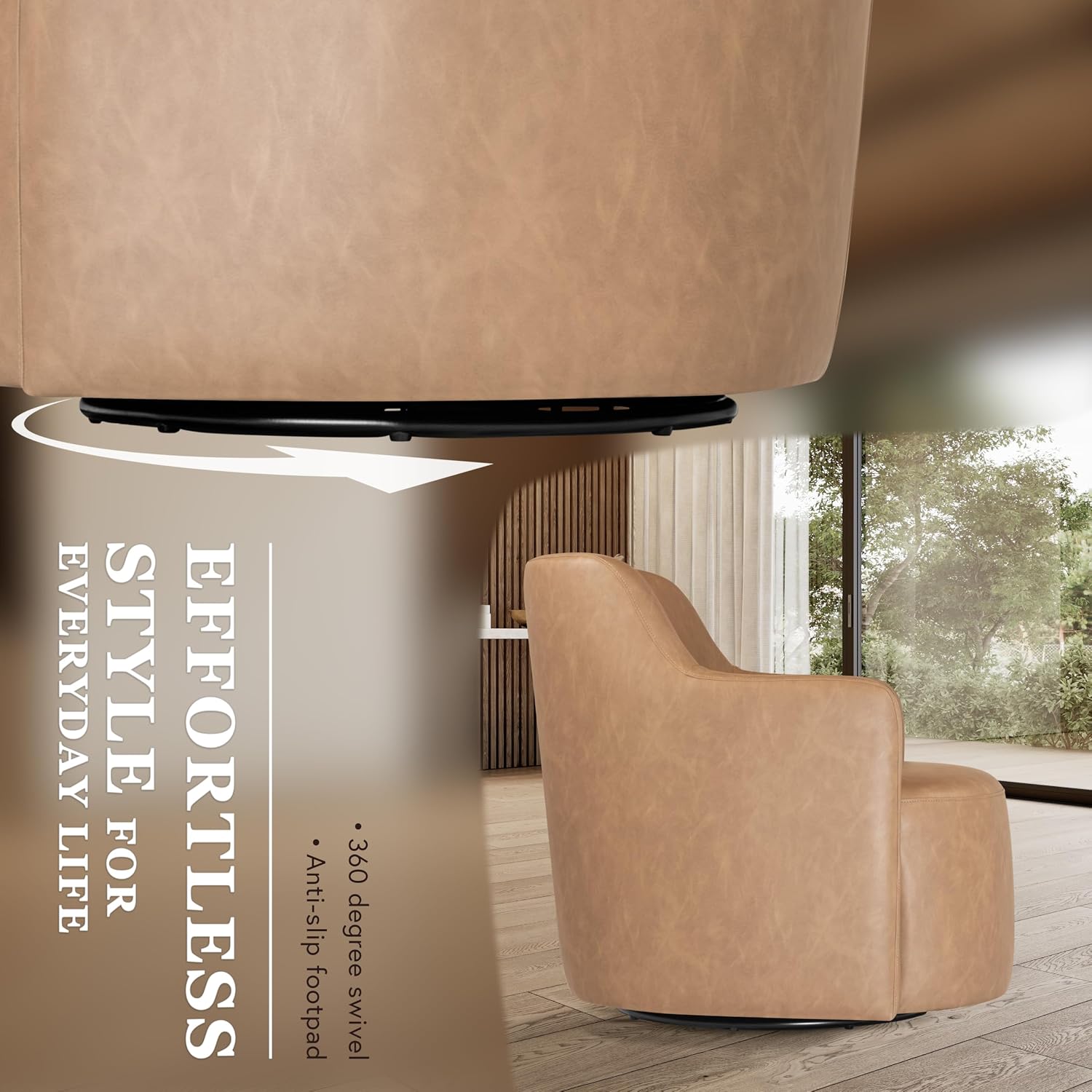 HomePop 360° Barrel Back Swivel Chair - Sand Faux Leather