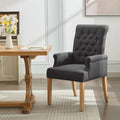 WUTUTUEE Fabric Dining Chair with Arms, Upholstered Tufted High Back Dining Room Chairs, Accent Armchair with Solid Wood Leg and Nailhead Trim, Kitchen Dining Living Room, Dark Grey