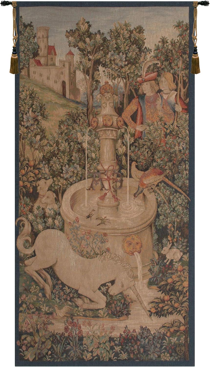 Charlotte Home Furnishings Inc. Portiere Licorne Fontaine French Tapestry Wall Hanging 58 X 29 Inch Viscose Cotton And Polyester Blend Wall Art Perfect For Home Decor Room Decor And Wall Decor