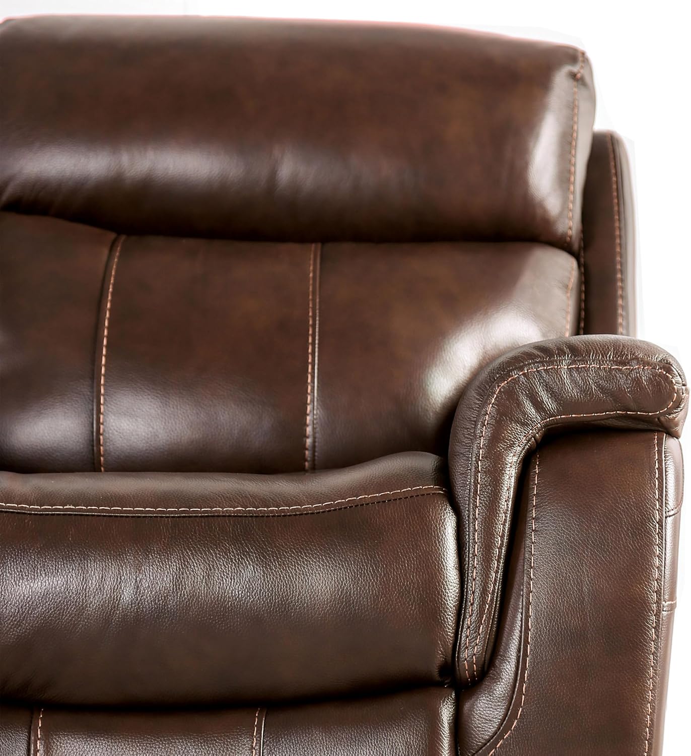 Furniture of America Corrals 77 inches Top Grain Leather Upholstered 2-Seater Power Recliner Loveseat with Cupholders and USB Port for Living Room, Home Office, Brown