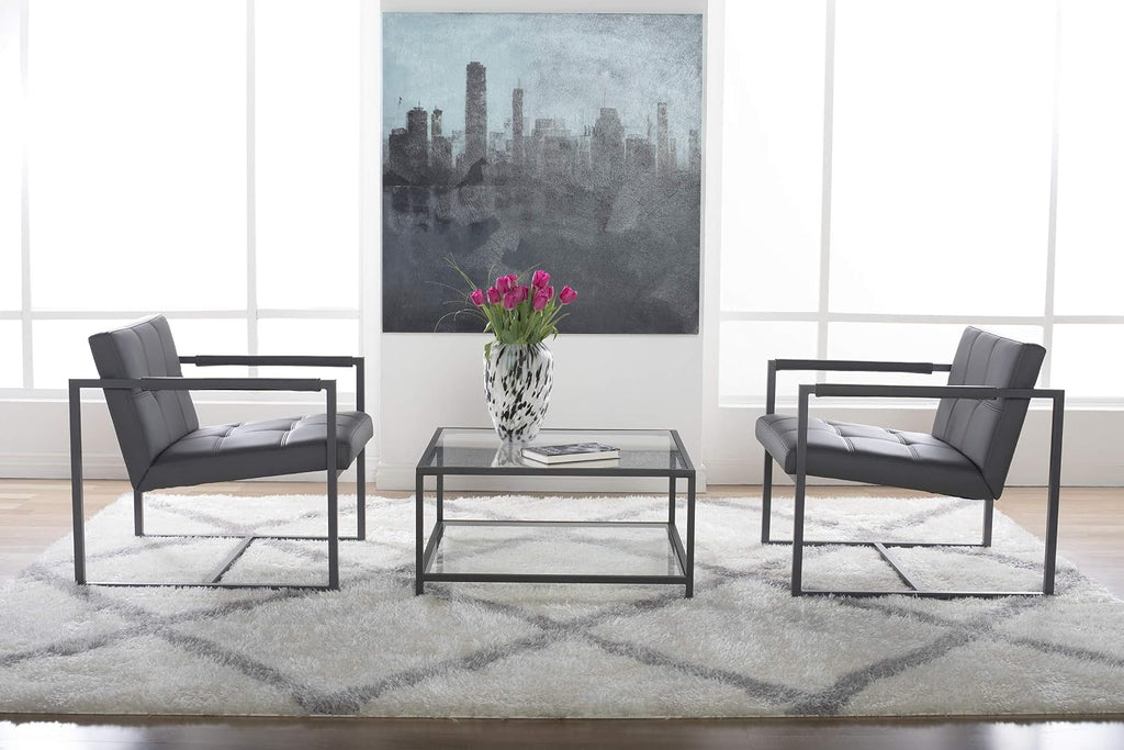Studio Designs Home Modern Accent Chair Camber Mid-Century, Pewter Grey Metal Frame & Smoke Bonded Leather